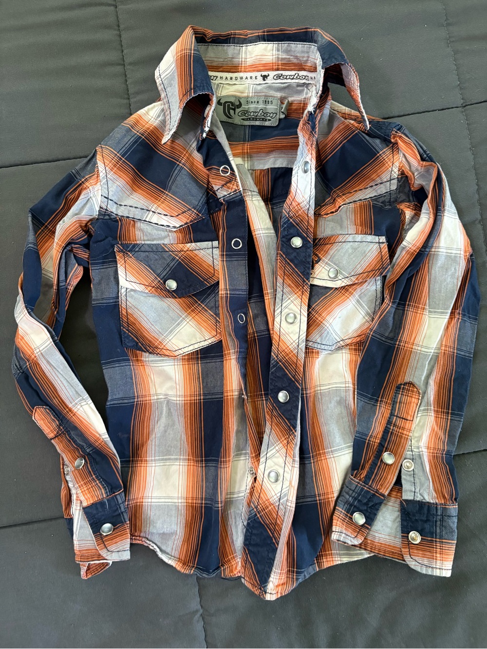 Boys' Cowboy Hardware Orange & Navy Plaid Button-Up Shirt